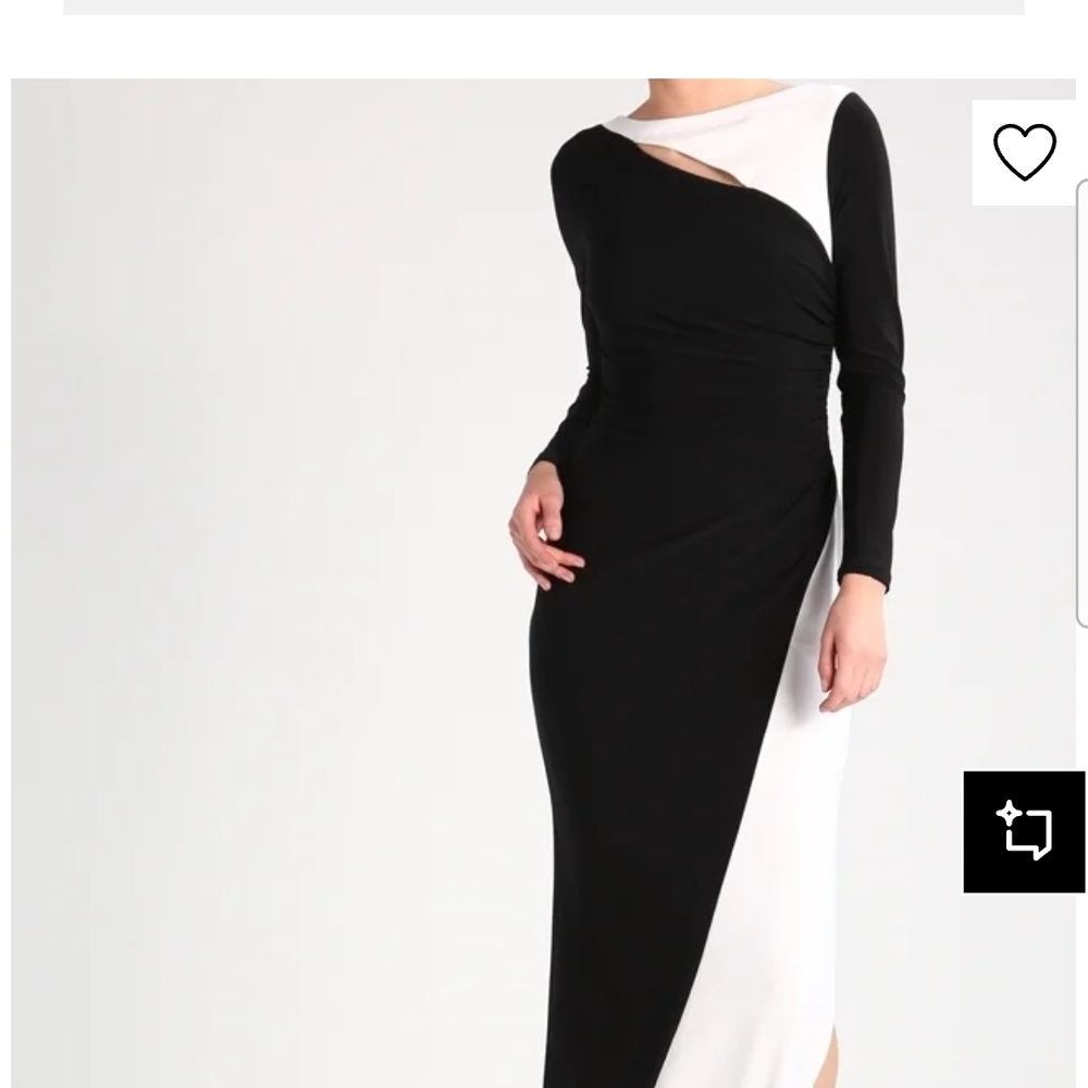 Lauren Ralph Lauren Size 14 Black White Colorblock Maxi Gown Cutout Side Slit 58